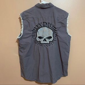 Harley Davidson Gray Skull Cut Off Button Down